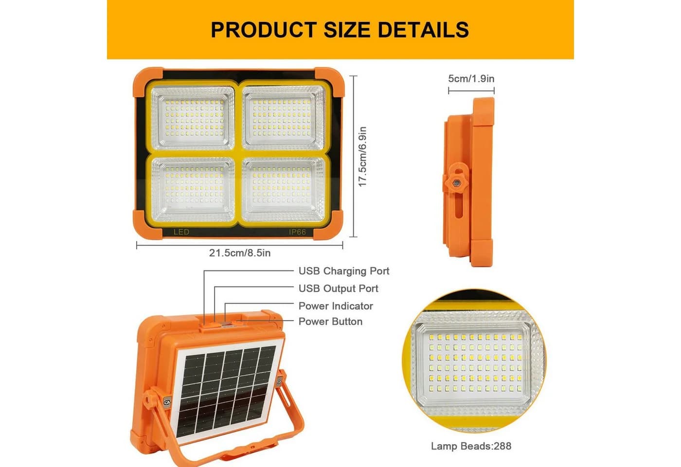 Ophy Solar-Arbeitsleuchte wiederaufladbar 288 LEDs 5 Modi magnetisch - Bild 5