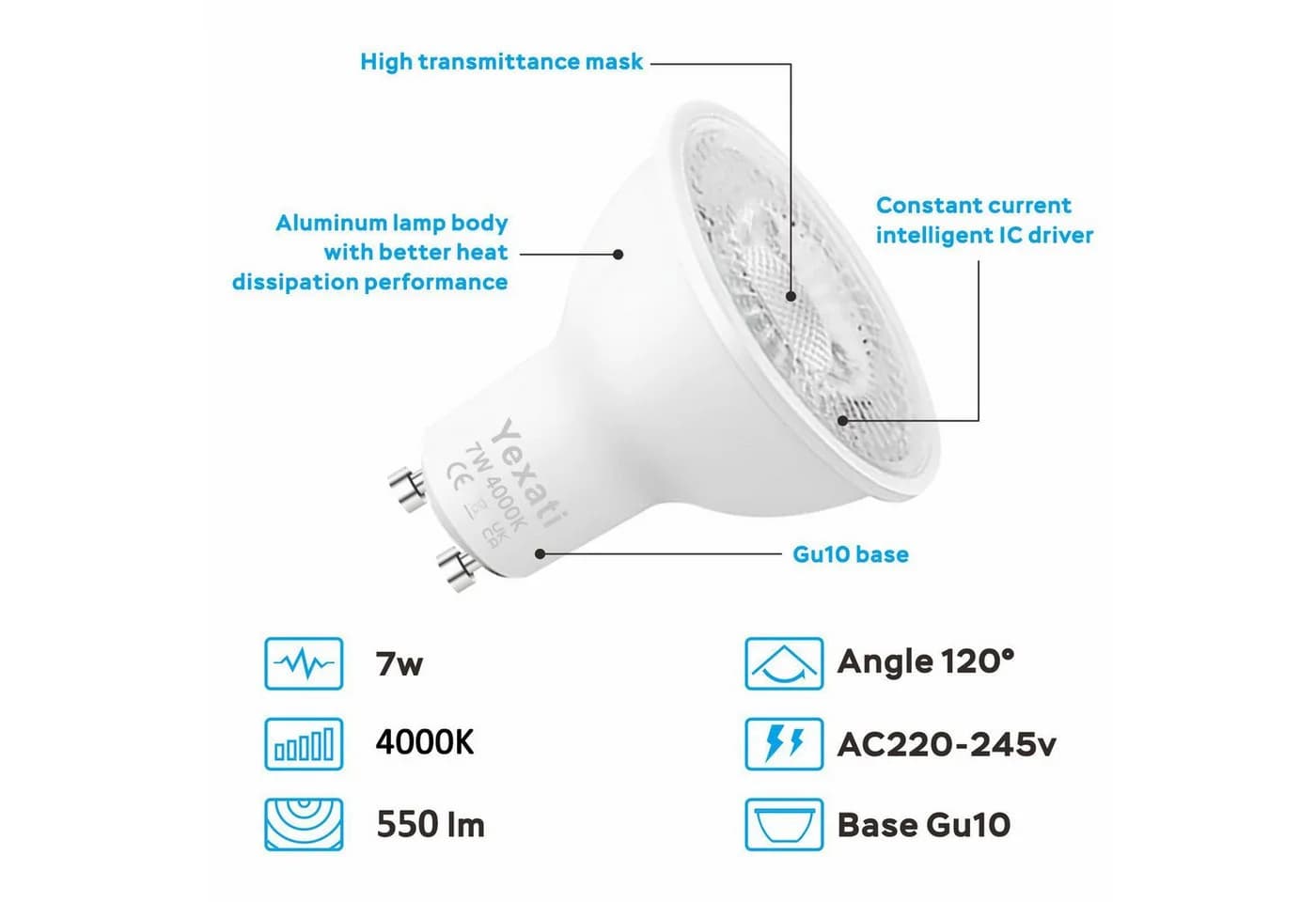 Ophy LED Spot GU10 7W Kaltweiß 4000K 550lm 10er Pack - Bild 4