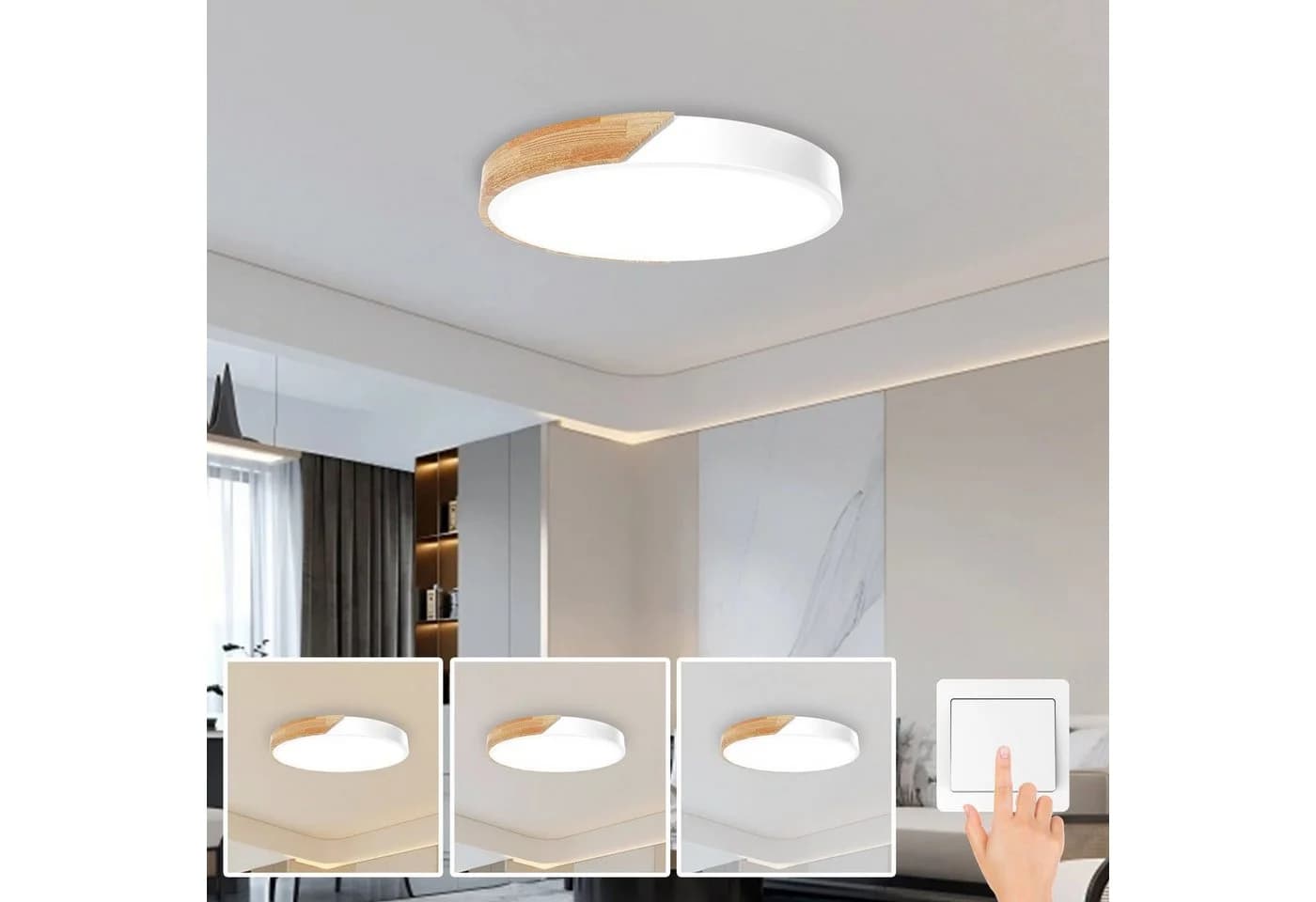 Ophy LED Deckenleuchte Rund 60cm Holz-Optik IP54