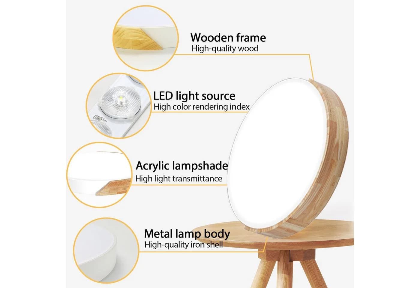 Ophy LED Deckenleuchte Rund 60cm Holz-Optik IP54 - Bild 4