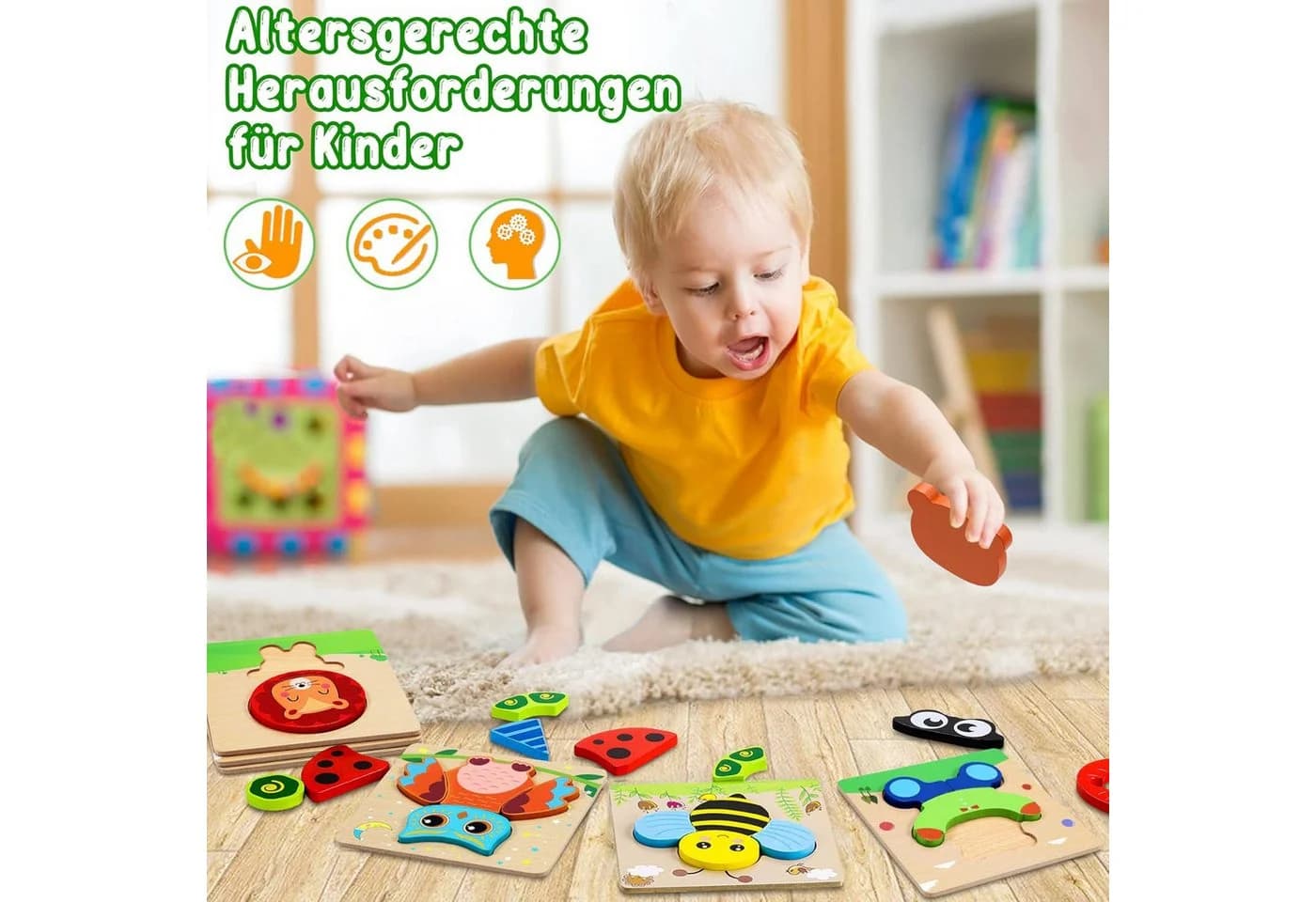 Ophy Rahmenpuzzle 6-teiliges 3D-Holzpuzzle für Kinder