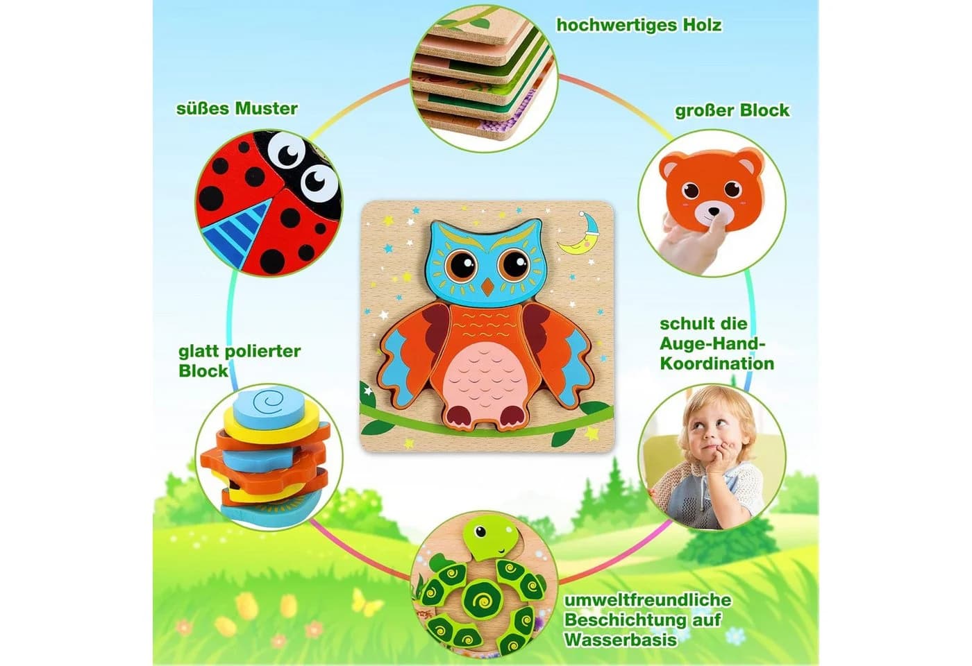Ophy Rahmenpuzzle 6-teiliges 3D-Holzpuzzle für Kinder - Bild 3