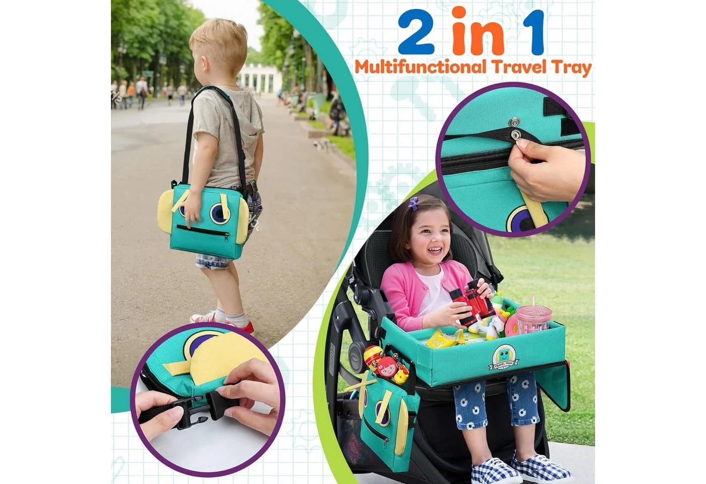 Ophy Kinder Reisetisch 2-in-1 mit Roboter-Rucksack & Zubehör