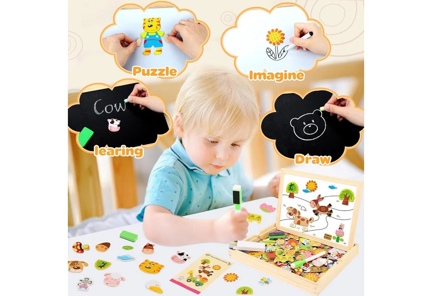 Ophy Rahmenpuzzle Magnetisches Holzpuzzle 100 Teile Bunt - Bild 5