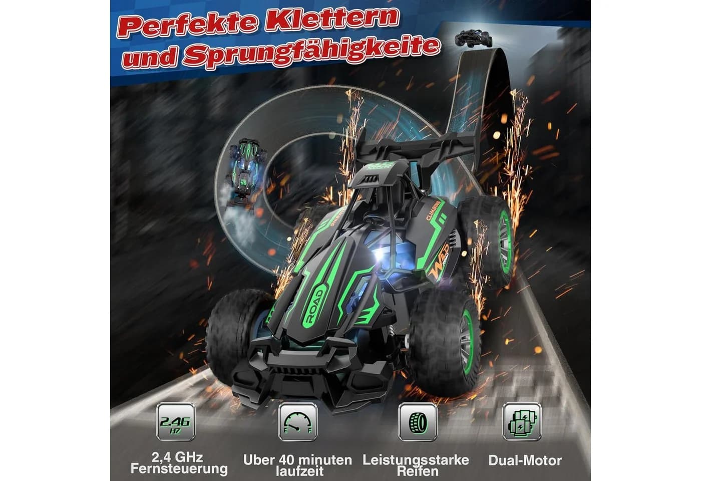 Ophy RC-Auto 2,4 GHz 2WD Geländewagen Grün mit LED