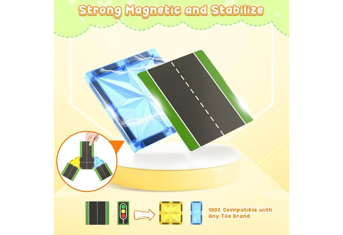 Ophy 72-teiliges Magnetbausteine-Set mit 2 Autos und Straßen - Bild 4