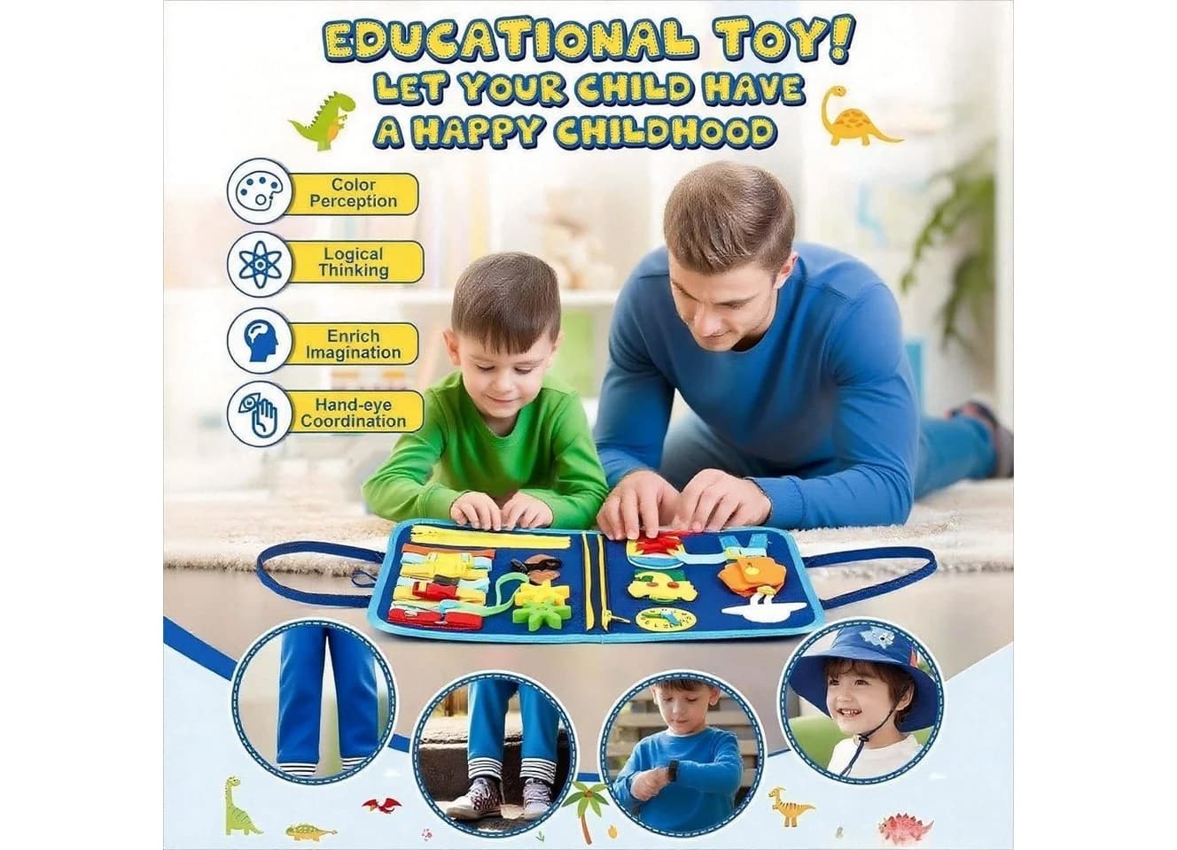 Ophy Busy Board Lernspielzeug Blau Montessori Activity Board - Bild 5