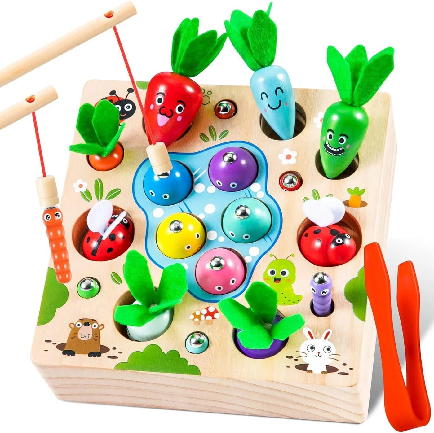Ophy Montessori Lernspielzeug aus Holz – Karotten-Steckspiel & Angelspiel - Bild 2