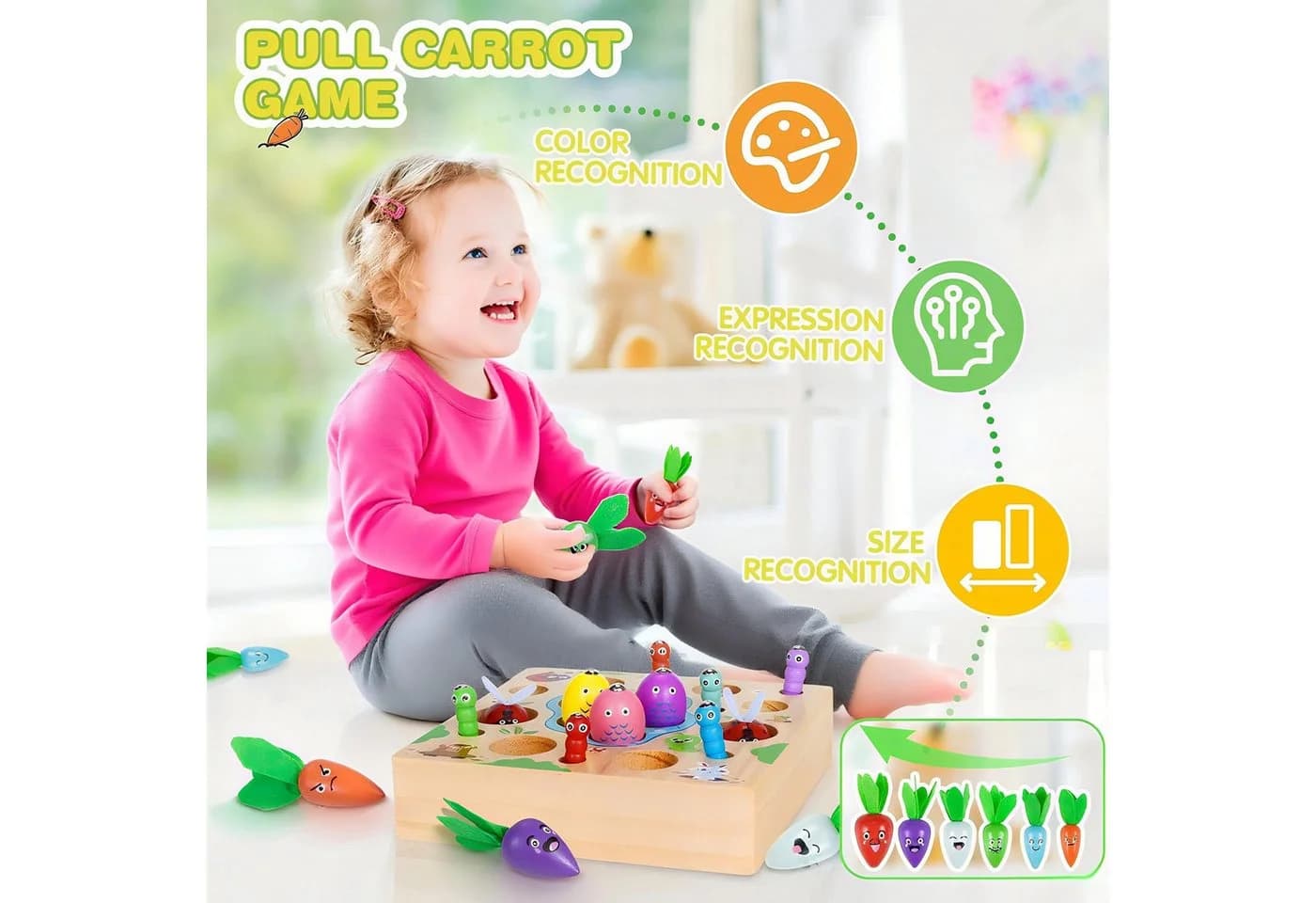 Ophy Montessori Lernspielzeug aus Holz – Karotten-Steckspiel & Angelspiel - Bild 3