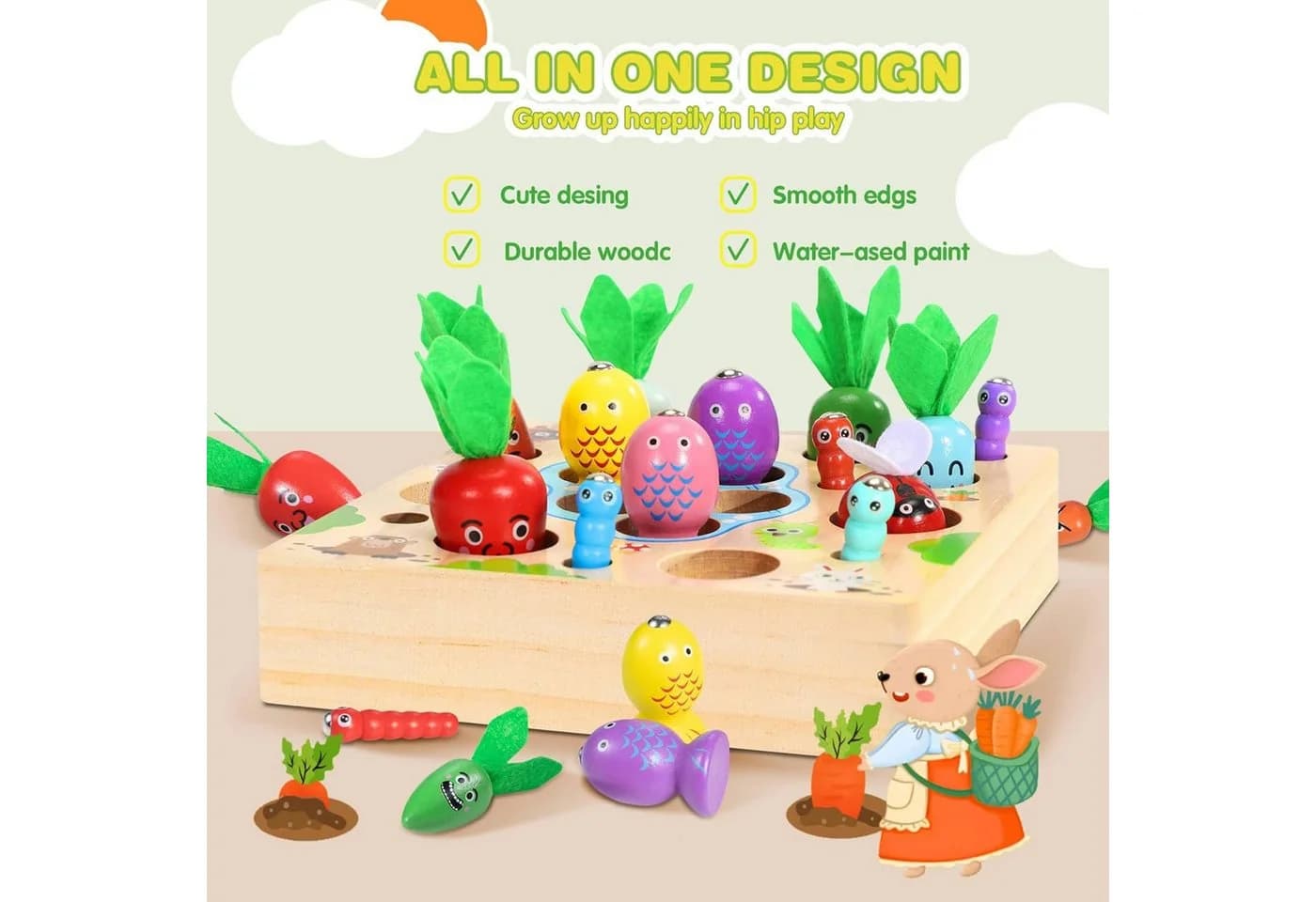 Ophy Montessori Lernspielzeug aus Holz – Karotten-Steckspiel & Angelspiel - Bild 5