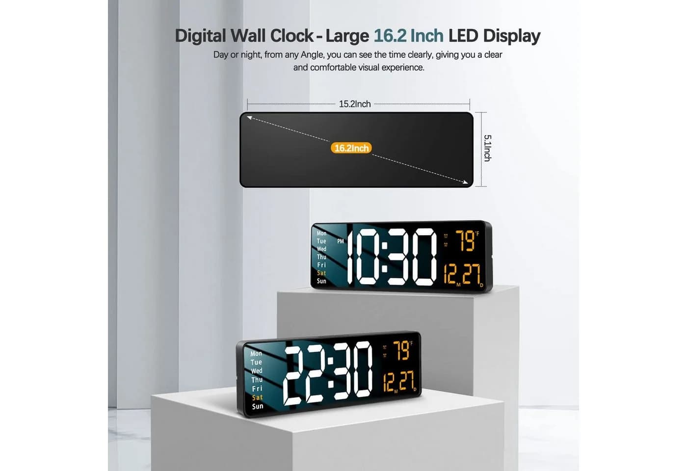 Ophy Digitale Wanduhr 40,6 cm mit Fernbedienung LED Display Schwarz
