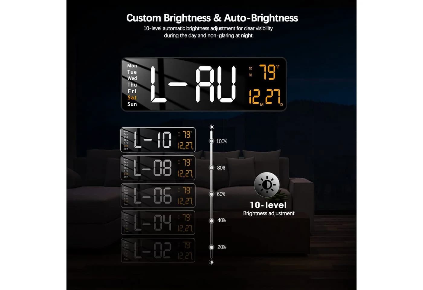Ophy Digitale Wanduhr 40,6 cm mit Fernbedienung LED Display Schwarz - Bild 5