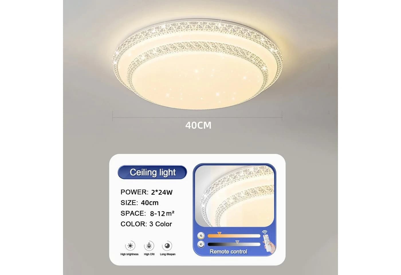 Ophy LED-Deckenleuchte mit Kristallrand dimmbar 40cm - Bild 4