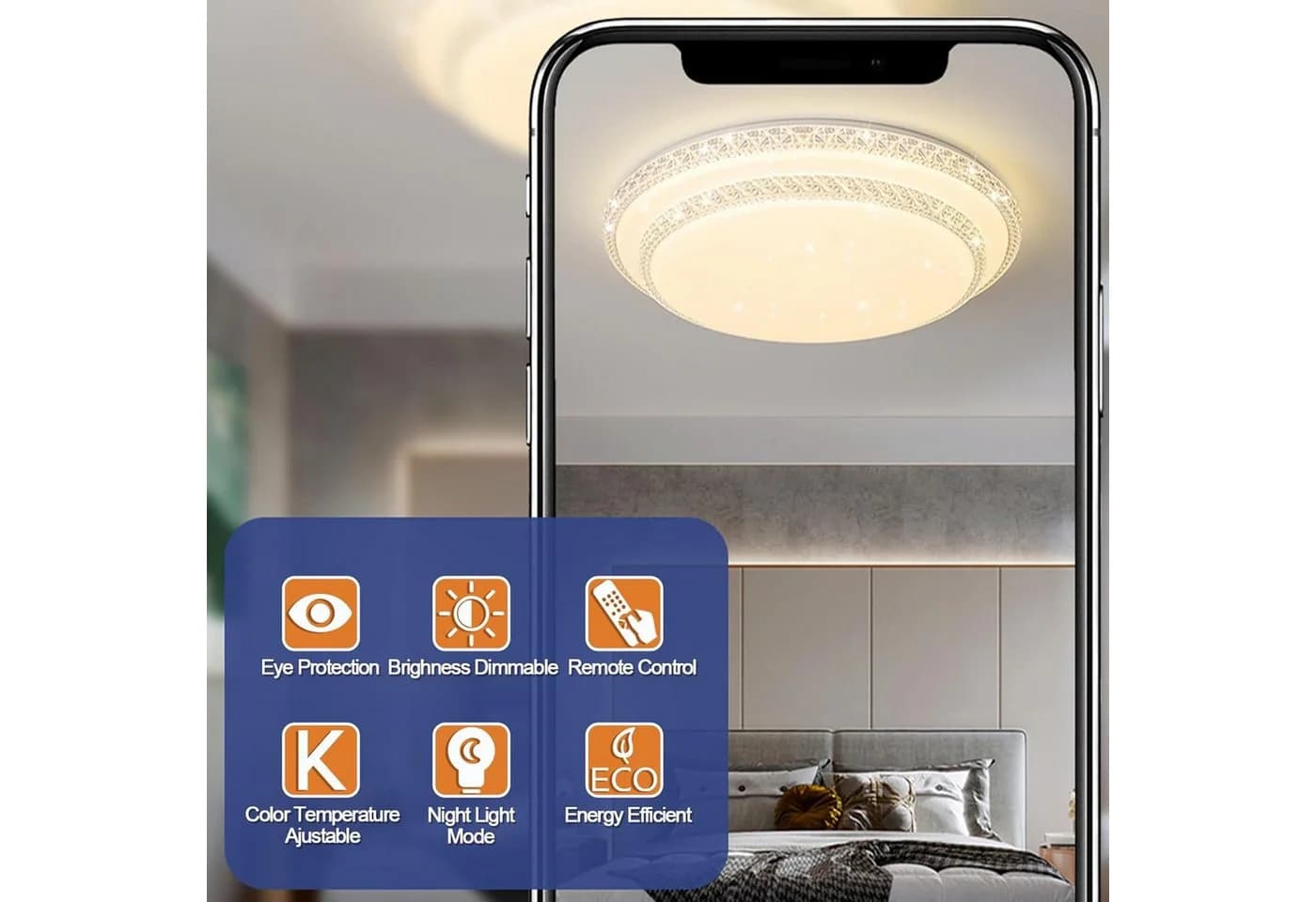 Ophy LED-Deckenleuchte mit Kristallrand dimmbar 40cm - Bild 5
