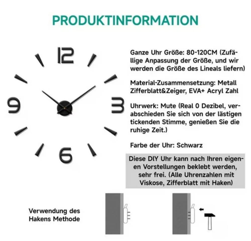 Ophy DIY Acryl Wanduhr 80-130 cm 3D Spiegelung Leise - Bild 3