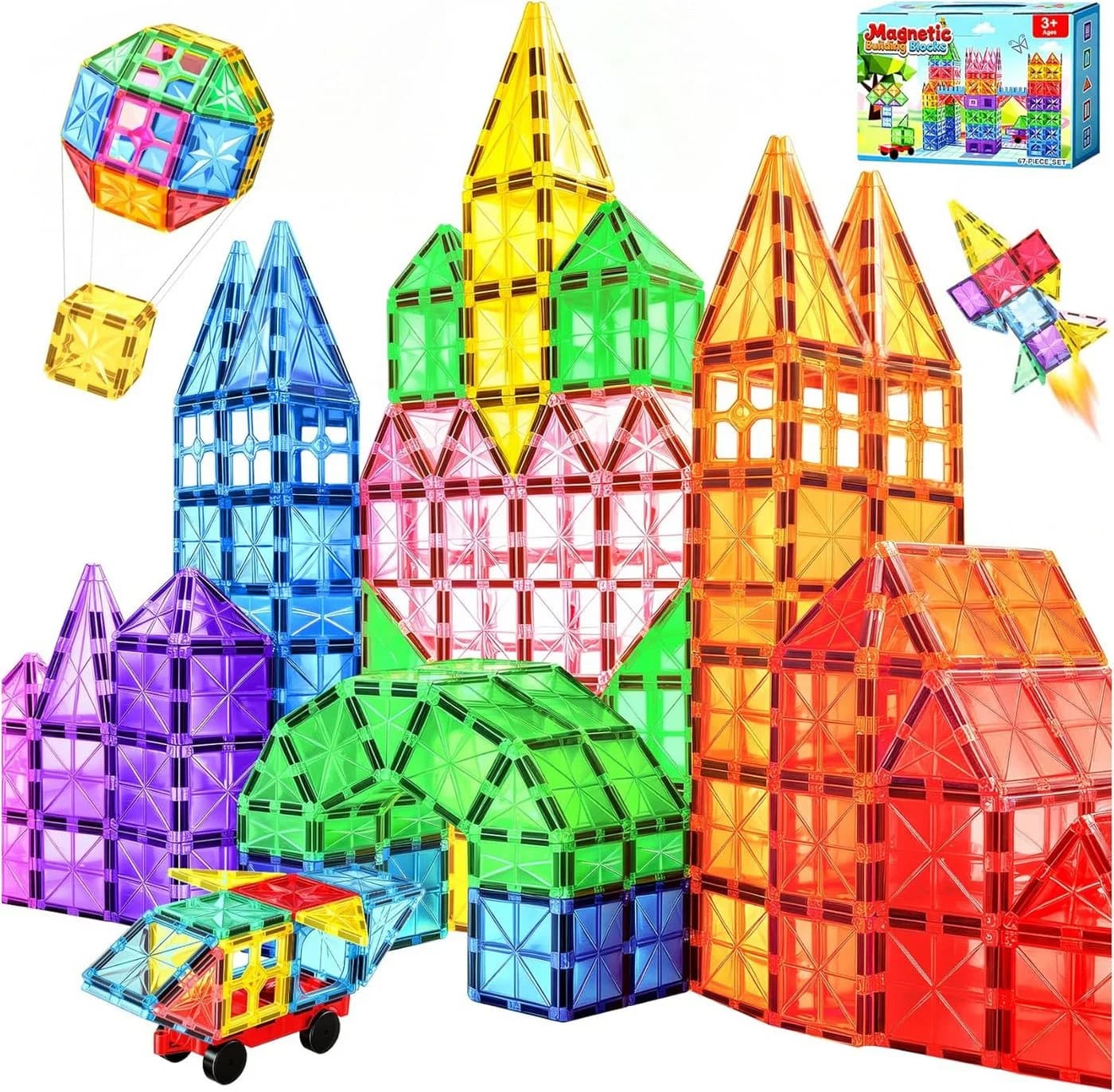 POPOLIC Magnetische Bausteine 67-tlg. ABS Montessori Spielzeug ab 3 Jahre - Bild 2