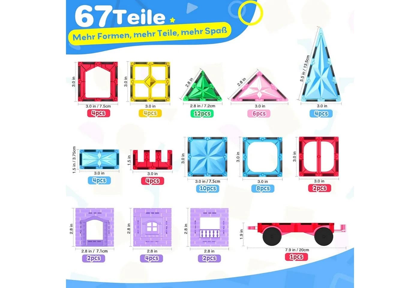 POPOLIC Magnetische Bausteine 67-tlg. ABS Montessori Spielzeug ab 3 Jahre - Bild 5