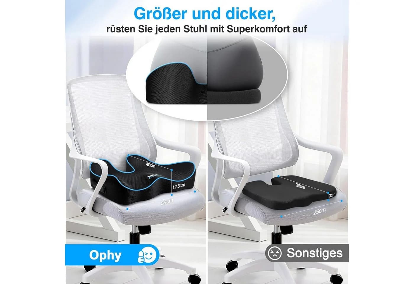 Ophy U-förmiges Memory-Schaum Sitzkissen Schwarz - Bild 5
