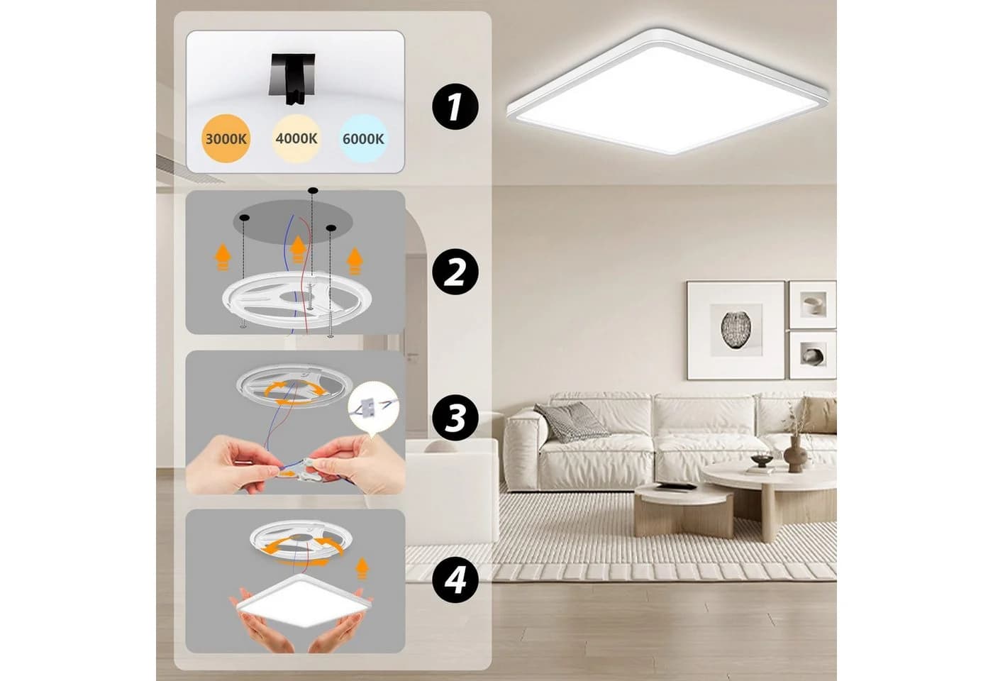 POPOLIC LED Deckenleuchte Quadrat Flach Weiß 30cm IP54 - Bild 3