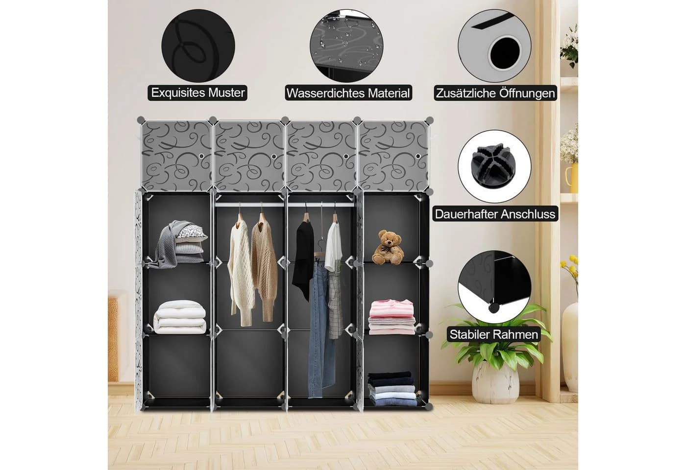 Clanmacy Kleiderschrank DIY 16 Würfel Stecksystem Weiss - Bild 4