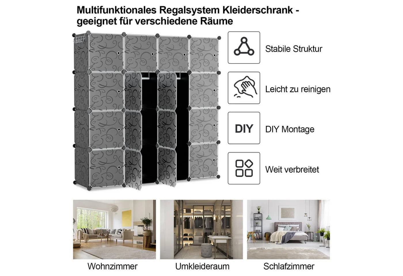 Clanmacy Kleiderschrank DIY 16 Würfel Stecksystem Weiss - Bild 5