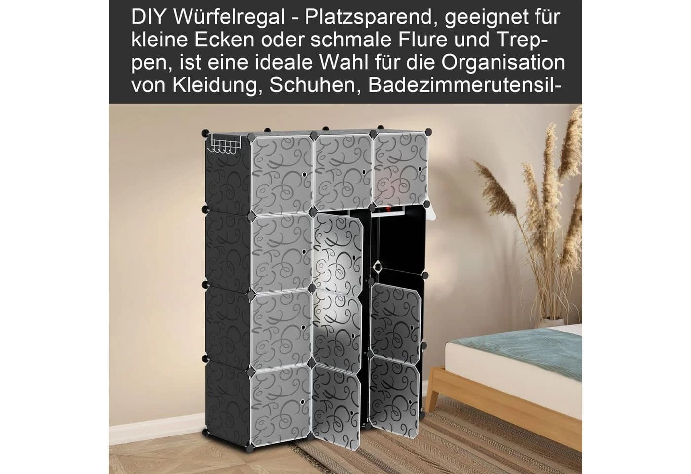Clanmacy Kleiderschrank DIY 12/16 Würfel Steckregal Set Weiß - Bild 3