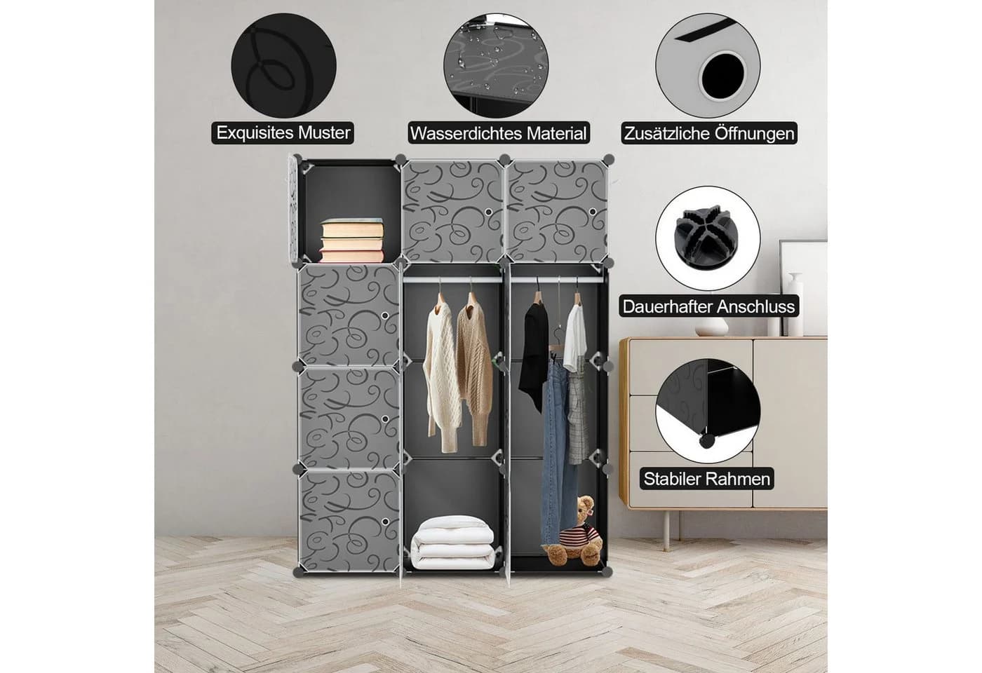 Clanmacy Kleiderschrank DIY 12/16 Würfel Steckregal Set Weiß - Bild 4