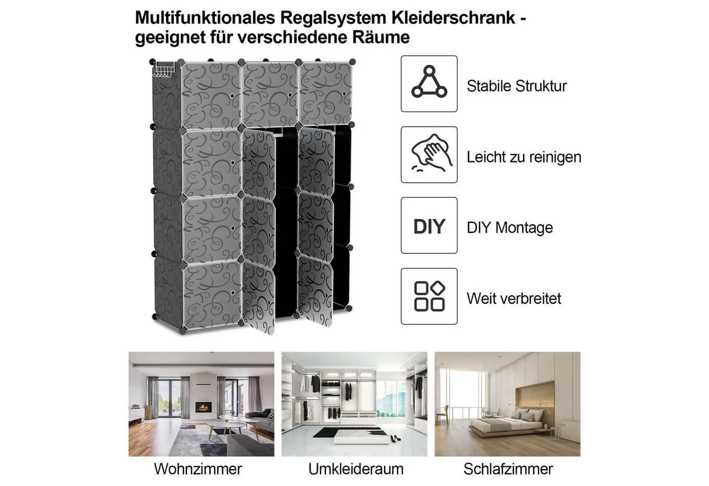 Clanmacy Kleiderschrank DIY 12/16 Würfel Steckregal Set Weiß - Bild 5