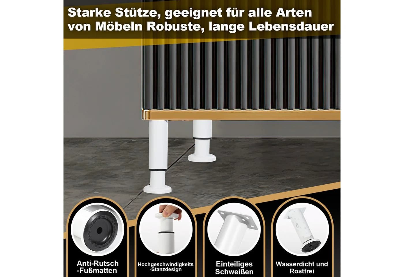 Clanmacy Möbelfuß 4X Möbelfüße 12-18cm Dehnbar Weiß Verstellbar Hotel Sockelfüße - Bild 3