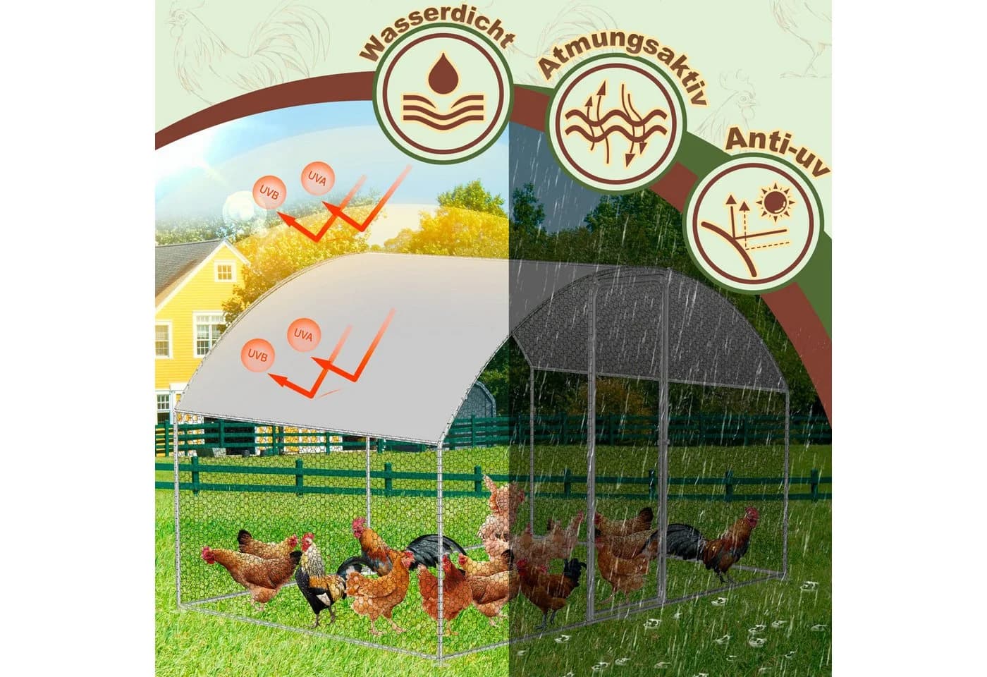 Clanmacy Hühnerstall Kuppeldach 3x2x2m Outdoor Geflügelstall