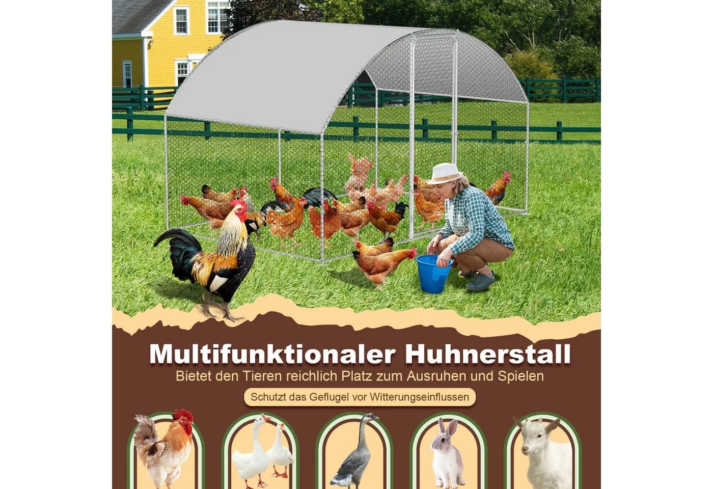 Clanmacy Hühnerstall Kuppeldach 3x2x2m Outdoor Geflügelstall - Bild 3