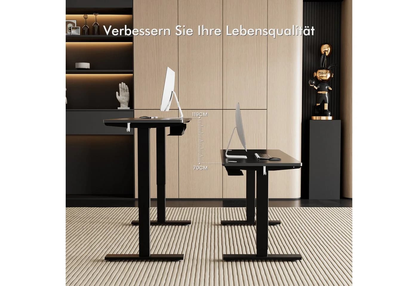 HOMAVO Höhenverstellbarer Schreibtisch mit Memory-Funktion & USB-Anschluss - Bild 3
