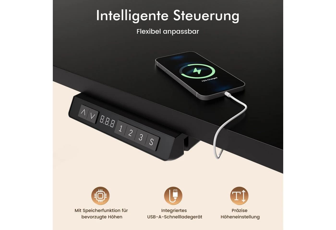 HOMAVO Höhenverstellbarer Schreibtisch mit Memory-Funktion & USB-Anschluss - Bild 5