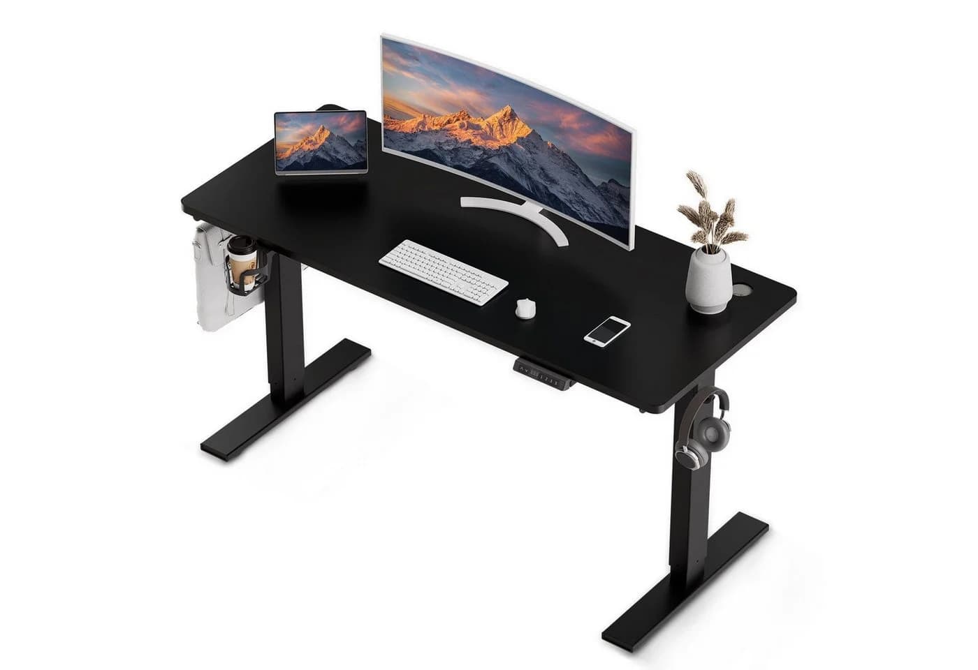 HOMAVO Elektrischer Schreibtisch Höhenverstellbar Schwarz mit Memory und USB