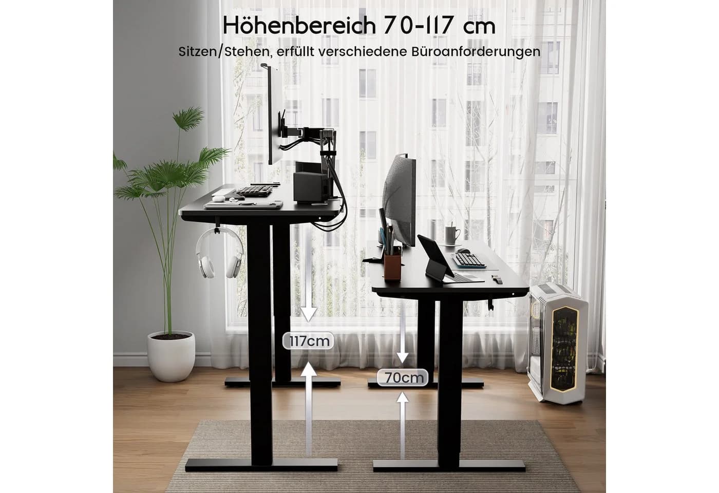 HOMAVO Elektrischer Schreibtisch Höhenverstellbar Schwarz - Bild 3