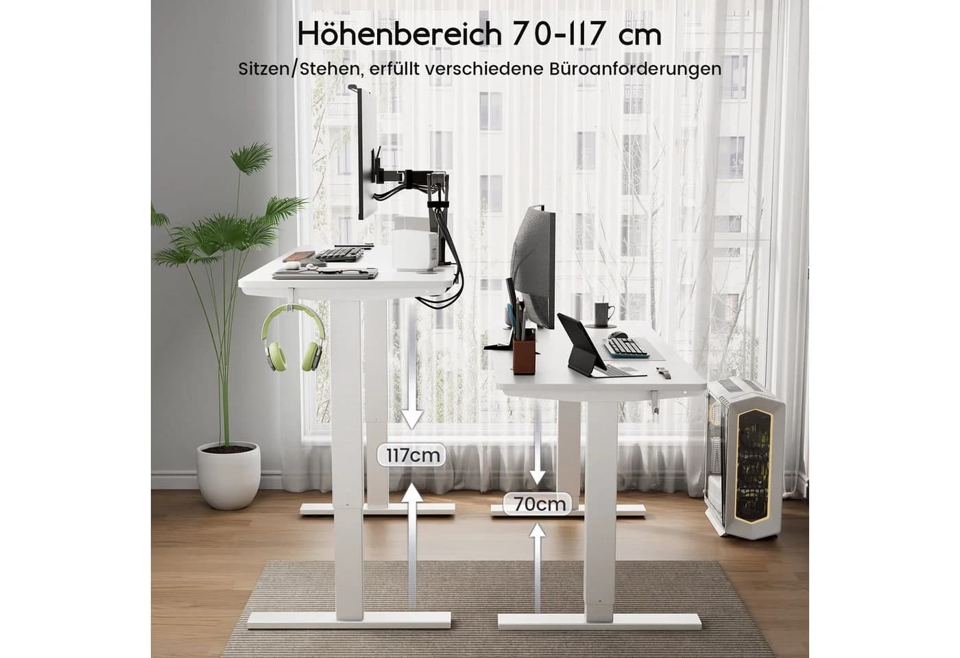 HOMAVO Elektrischer Schreibtisch Weiß Höhenverstellbar mit Memory-Funktion - Bild 3