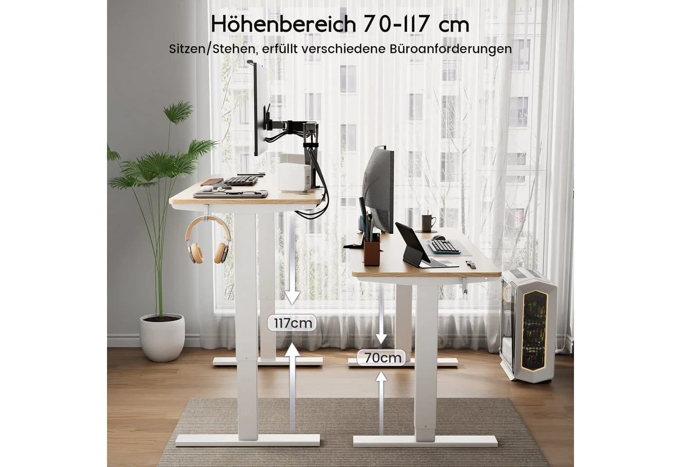HOMAVO Elektrisch Höhenverstellbarer Schreibtisch Braun - Bild 3