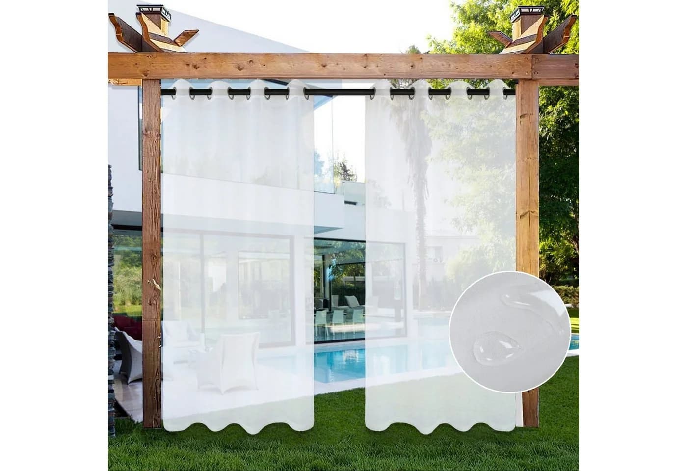 Sunicol Outdoorgardine Weiß Wetterfest mit Ösen Transparent Voile - Bild 2