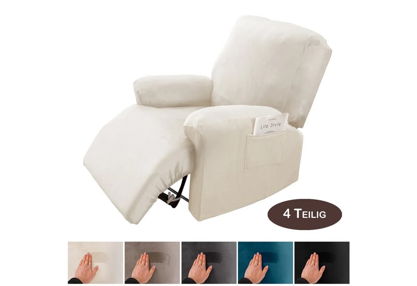 BTTO Samt Sesselbezug 4-teilig Stretch für Liegesessel - Bild 2
