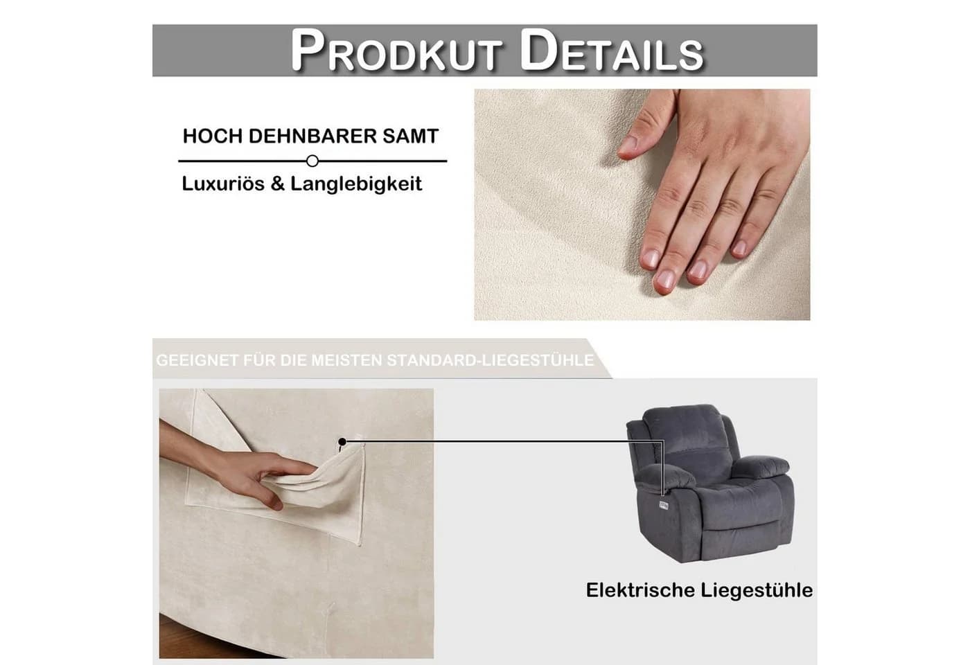 BTTO Samt Sesselbezug 4-teilig Stretch für Liegesessel - Bild 4