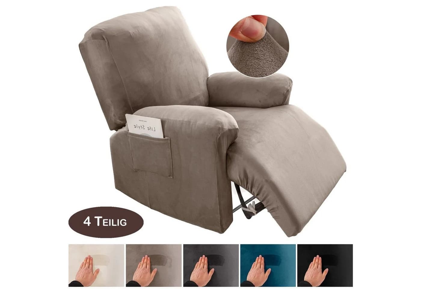 BTTO Samt Sesselbezug Taupe Stretch 4-teilig - Bild 2