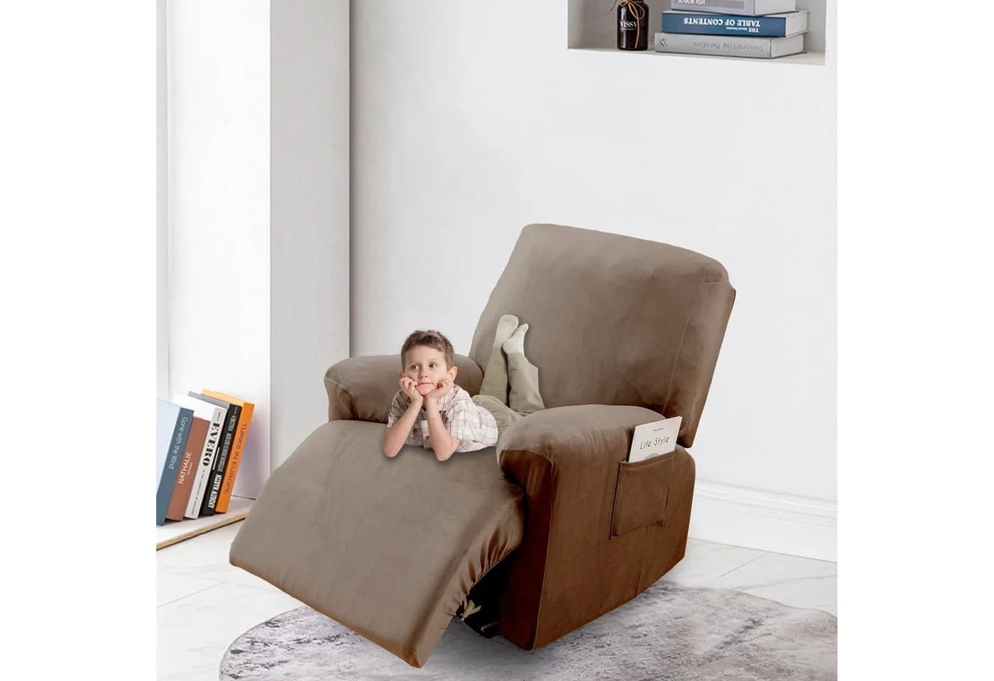 BTTO Samt Sesselbezug Taupe Stretch 4-teilig - Bild 4