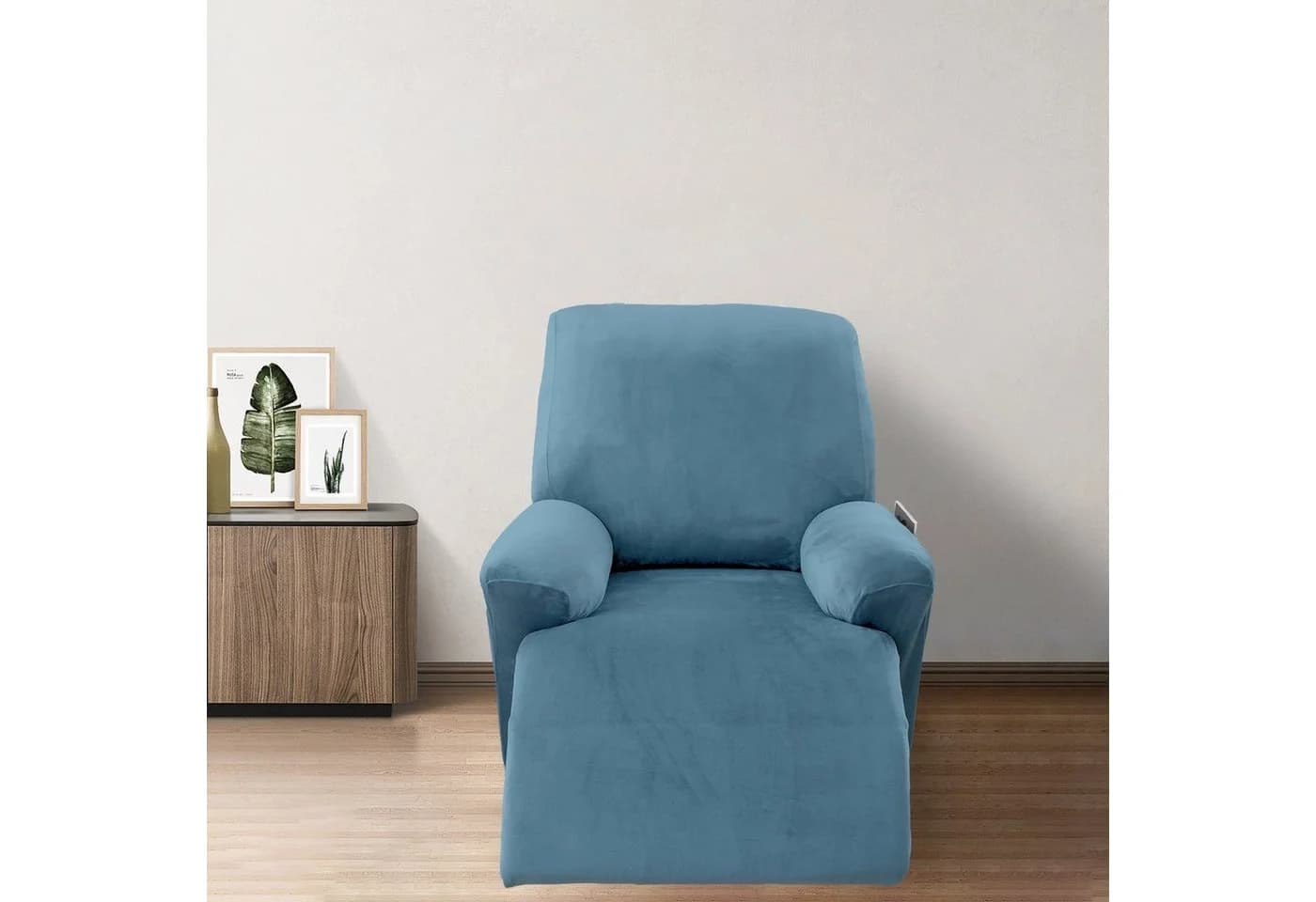 BTTO Relaxsesselhusse Samt Stretch 4-teilig für Fernsehsessel Liegesessel Blau - Bild 4