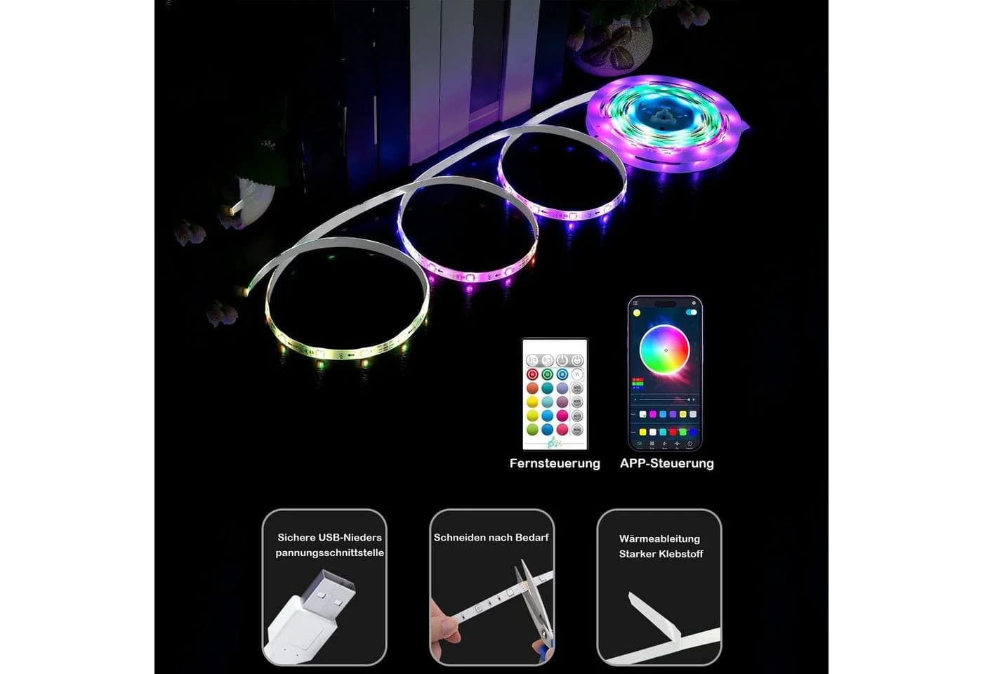 MUPOO LED Lichtleiste RGB USB TV-Hintergrundbeleuchtung mit Fernbedienung - Bild 5