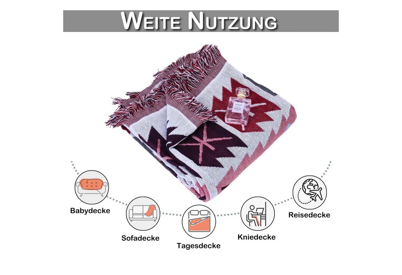 Boho-Decke Fleecedecke mit Fransen BTTO - Bild 5