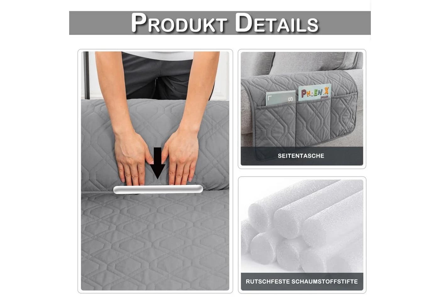 BTTO Sofaschoner Couch Schonbezug Gesteppt Grau Wasserdicht - Bild 3