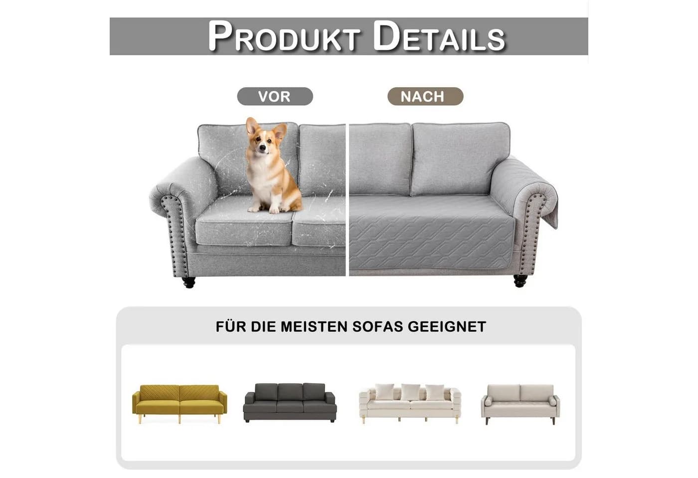 BTTO Sofaschoner Couch Schonbezug Gesteppt Grau Wasserdicht - Bild 5