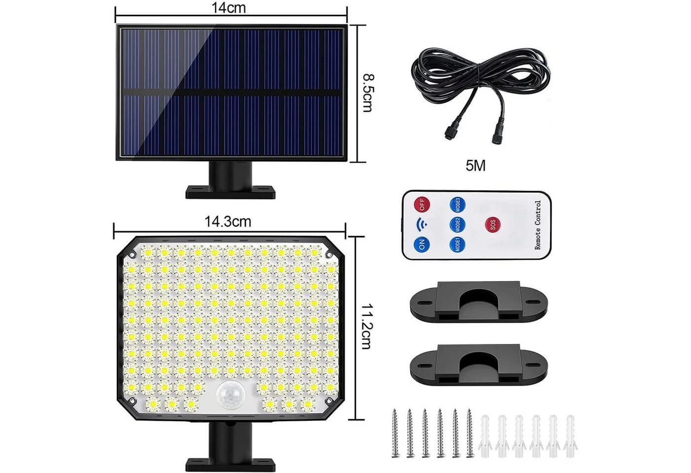 Sunicol LED Solarleuchte Außen 118 LEDs Bewegungsmelder IP65