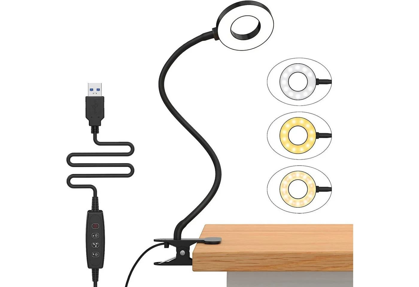 Sunicol Klemmleuchte LED Schreibtischlampe Dimmbar Schwarz - Bild 2