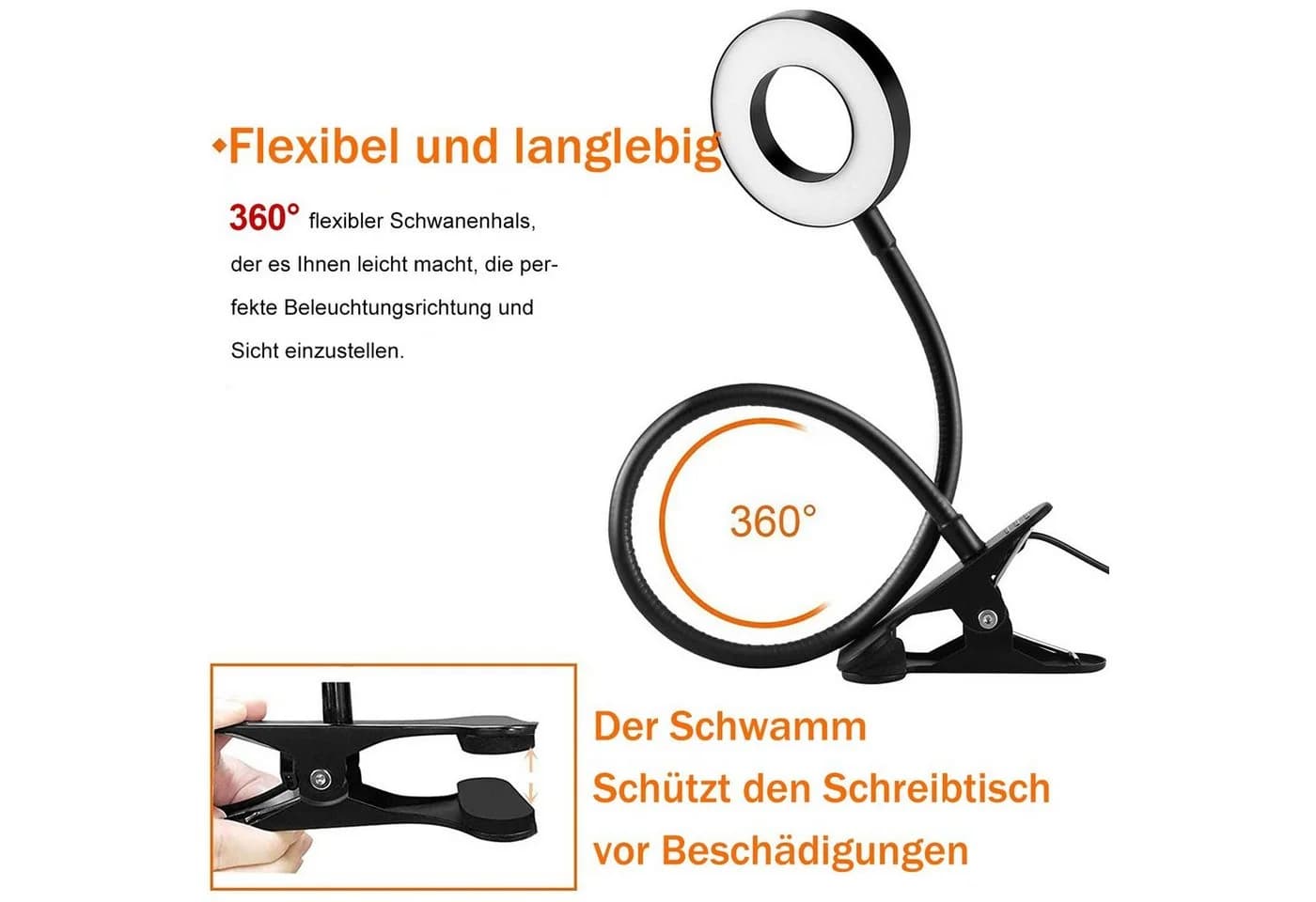 Sunicol Klemmleuchte LED Schreibtischlampe Dimmbar Schwarz - Bild 3
